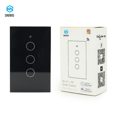 OEM 110V American Black Touch 3 Gang 3 Way ذكي يحول التحكم الصوتي TuyaAPP Alexa Google Home